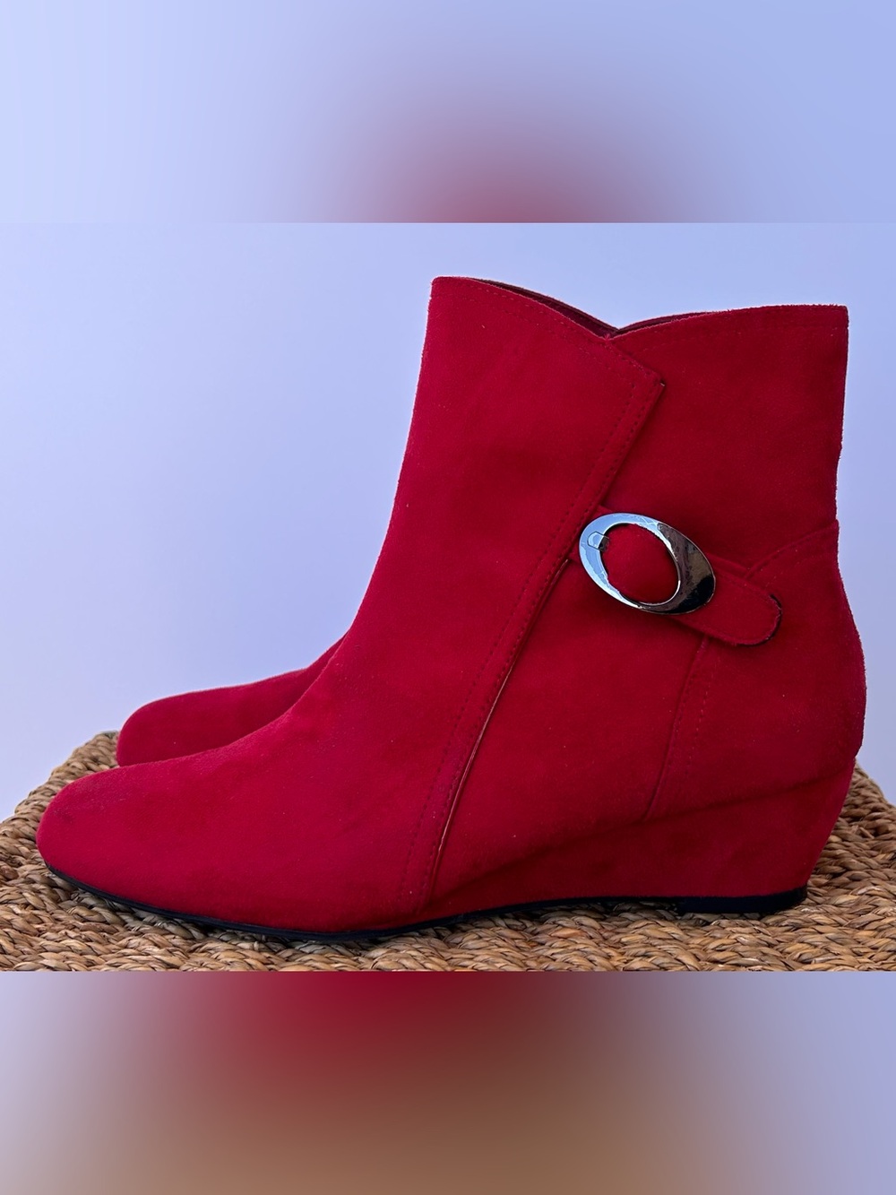 Impo Women’s Gillianna Wedge Bootie Red Vegan Suede Size 8M